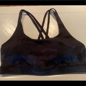 Size 14 never worn Lululemon athletic bra black camo print